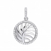 Silver CZ Circle Leaf Pendant