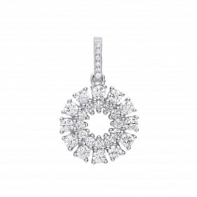 Silver CZ Double Row Circle Pendant