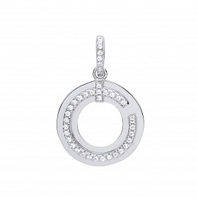 Silver CZ Cutout Circle Fancy Pendant