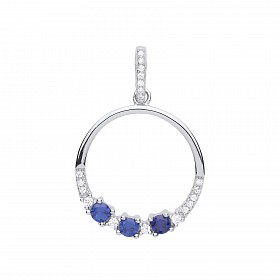 Silver CZ & Sapphire Circle Pendant