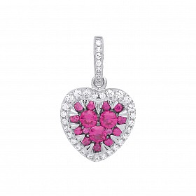 925 Sterling Silver CZ & Ruby Pave Set Heart Pendant