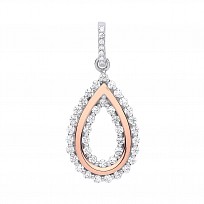 Silver & Rose Gold CZ Tear Drop Pendant