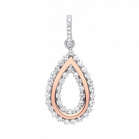Silver & Rose Gold CZ Tear Drop Pendant