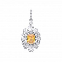 Silver CZ & Yellow Turamaline Cluster Pendant