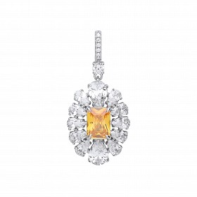 Silver CZ & Yellow Turamaline Cluster Pendant