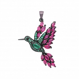 Silver Ruby & Emerald Flamingo Pendant