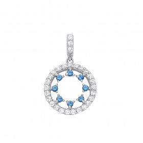 925 Sterling Silver Swiss Blue Nano & CZ Fancy Pendant