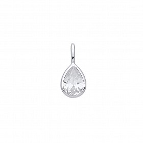 925 Sterling Silver Rhodium Plated CZ Tear Drop Pendant