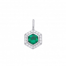 925 Sterling Silver Emerald & CZ Fancy Pendant
