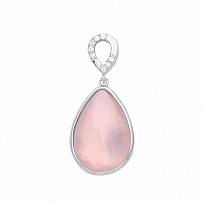 925 Sterling Silver Pink Chalcedony & CZ Tear Drop Pendant