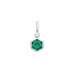 925 Sterling Silver CZ & Emerald Drop Pendant