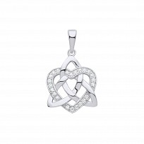 925 Sterling Silver CZ Celtic Trinity Knot Heart Pendant