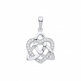 925 Sterling Silver CZ Celtic Trinity Knot Heart Pendant