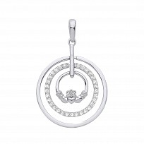 925 Sterling Silver CZ 2 Circle Claddagh Pendant