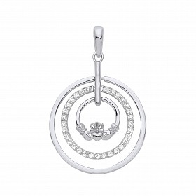 925 Sterling Silver CZ 2 Circle Claddagh Pendant