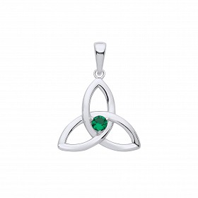 925 Sterling Silver Emerald Celtic Trinity Knot Pendant