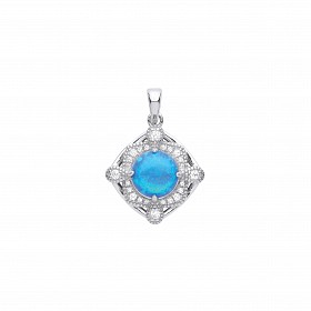 Silver CZ & Opal Fancy Pendant