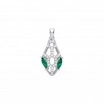 Silver CZ & Emerald Cage Drop Pendant
