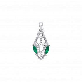 Silver CZ & Emerald Cage Drop Pendant