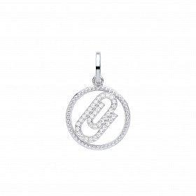 Silver CZ Paperclip Circle Pendant