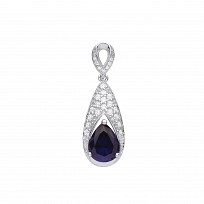 Silver CZ & Sapphire Long Drop Shape Pendant