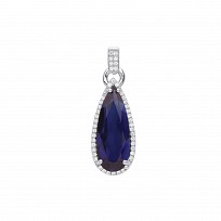 Silver CZ & Sapphire Long Drop Shape Pendant