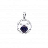 Silver CZ & Sapphire Fancy Circle Pendant