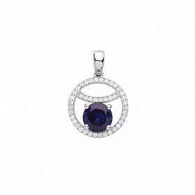 Silver CZ & Sapphire Fancy Circle Pendant