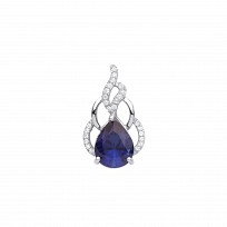 Silver CZ & Sapphire Fancy Drop Pendant