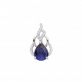 Silver CZ & Sapphire Fancy Drop Pendant