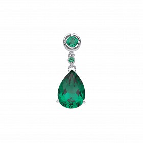 Silver CZ & Emerald Fancy Drop Pendant