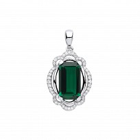 Silver CZ & Emerald Fancy Pendant
