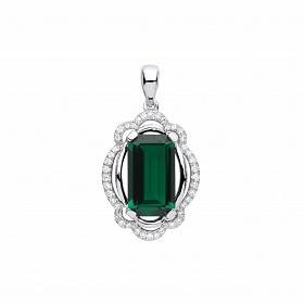 Silver CZ & Emerald Fancy Pendant