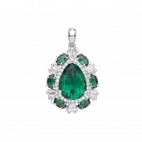 Silver CZ & Emerald Fancy Drop Pendant