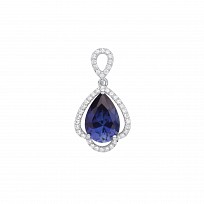 Silver CZ & Sapphire Fancy Drop Pendant