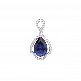 Silver CZ & Sapphire Fancy Drop Pendant