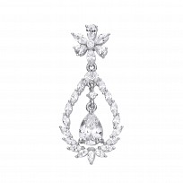 Silver CZ Fancy Flower Pear Drop Pendant