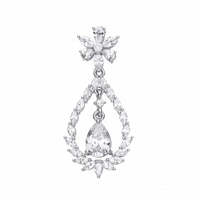 Silver CZ Fancy Flower Pear Drop Pendant