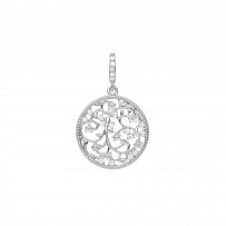 Silver CZ Flower Cut Out Round Pendant