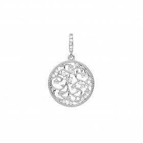Silver CZ Flower Cut Out Round Pendant