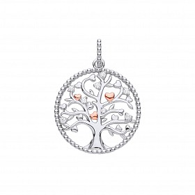 Silver & Rose Gold Plated CZ Tree Of Life Disc Charm Pendant
