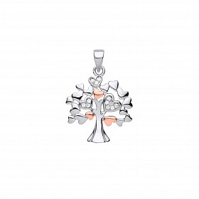 Silver & Rose Gold Plated Heart CZ Tree Of Life Pendant