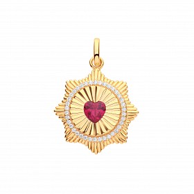 Gold Plated CZ & Ruby Fancy Heart Pendant