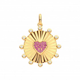 Gold Plated CZ & Ruby Fancy Heart Pendant