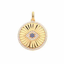 Gold Plated CZ & Sapphire Evil Eye Circle Pendant