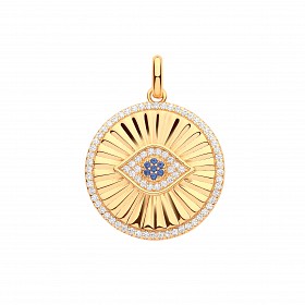 Gold Plated CZ & Sapphire Evil Eye Circle Pendant