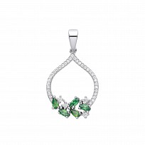 Silver CZ & Emerald Fancy Drop Pendant