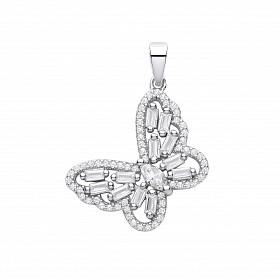 Silver CZ Fancy Butterfly Pendant