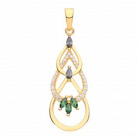 Gold Plated CZ & Emerald Fancy Drop Pendant