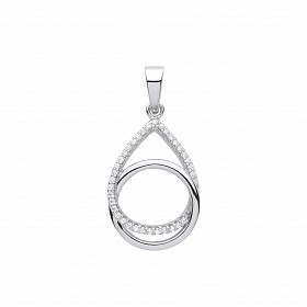 Silver CZ Entwined Tear Drop & Circle Pendant